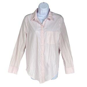 Athleta Women M Pale Pink Button Up Blouse Long Sleeve Back Stripe Casual Office
